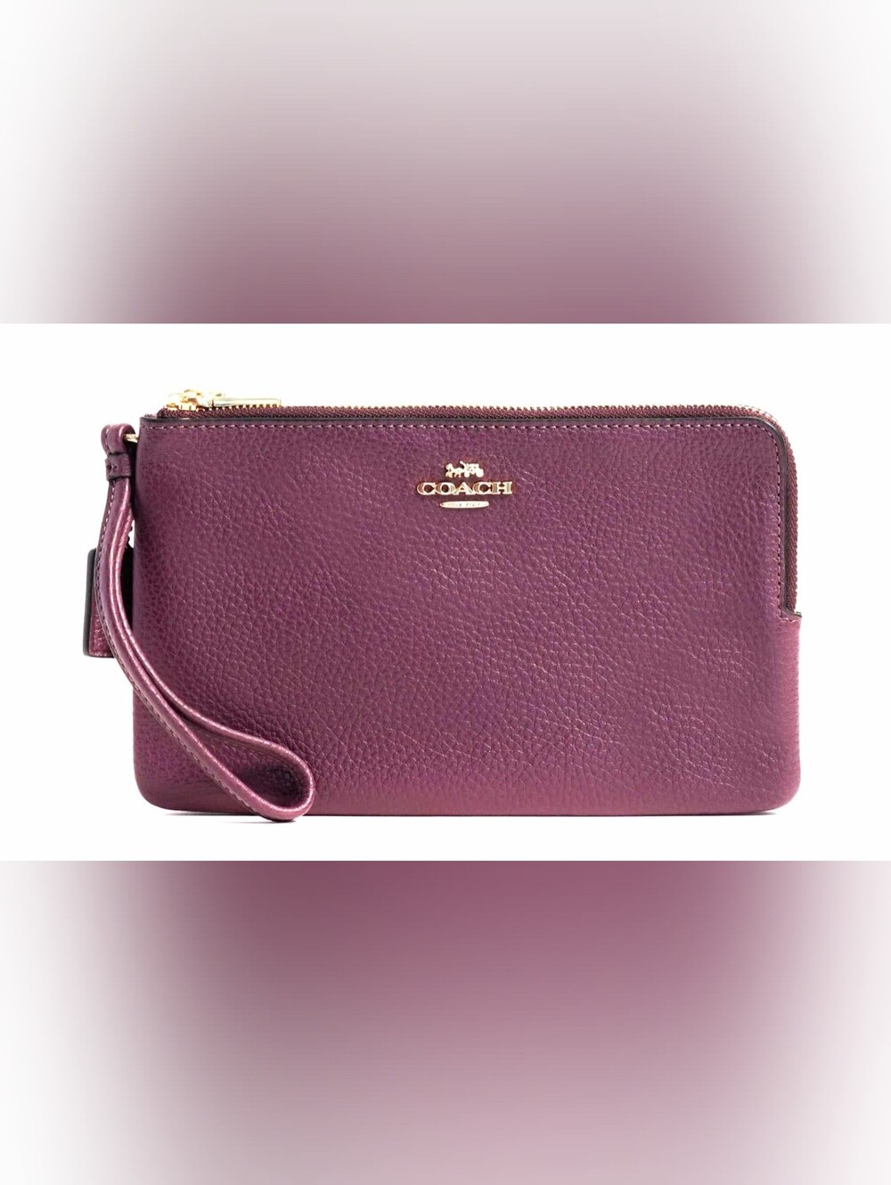 Coach Double Corner Zip Wristlet Purple With Silver Hardware